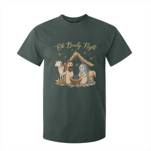 Funny Christmas Bowling T Shirt For Kid Oh Bowly Night Nativity Scene Bowling Pins TS11 Dark Forest Green Print Your Wear