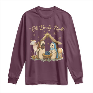 Funny Christmas Bowling Long Sleeve Shirt Oh Bowly Night Nativity Scene Bowling Pins TS11 Maroon Print Your Wear