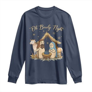 Funny Christmas Bowling Long Sleeve Shirt Oh Bowly Night Nativity Scene Bowling Pins TS11 Navy Print Your Wear