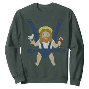 Funny Christmas Baby Jesus Sweatshirt Xmas Christian Little Boy TS11 Dark Forest Green Print Your Wear