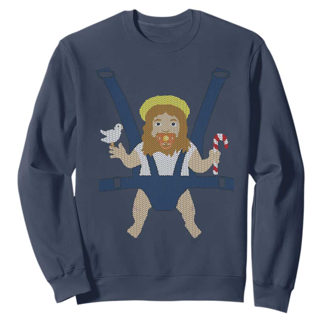 Funny Christmas Baby Jesus Sweatshirt Xmas Christian Little Boy TS11 Navy Print Your Wear