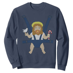 Funny Christmas Baby Jesus Sweatshirt Xmas Christian Little Boy TS11 Navy Print Your Wear