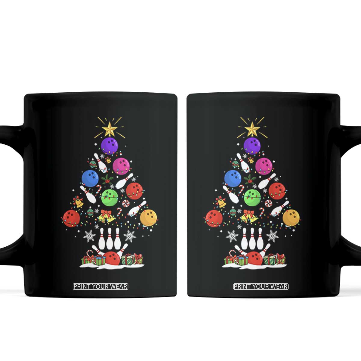 Funny Bowling Christmas Tree Lights Xmas Bowler Coffee Mug TS11 Black Print Your Wear