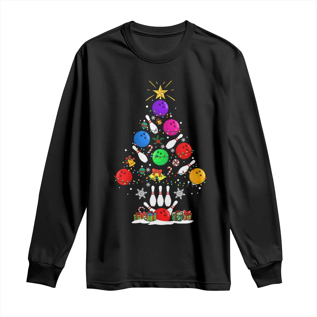 Funny Bowling Christmas Tree Lights Xmas Bowler Long Sleeve Shirt TS11 Black Print Your Wear