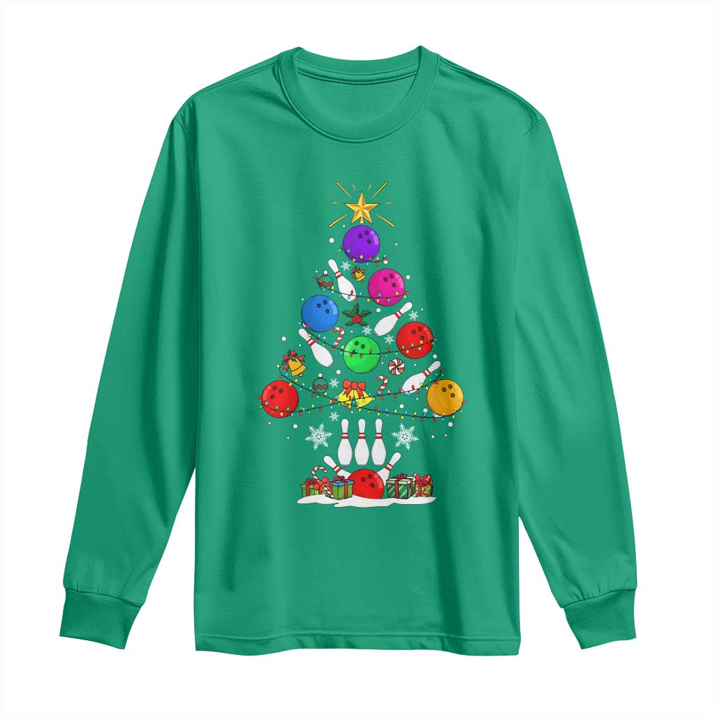 Funny Bowling Christmas Tree Lights Xmas Bowler Long Sleeve Shirt TS11 Irish Green Print Your Wear