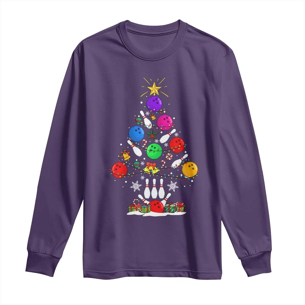 Funny Bowling Christmas Tree Lights Xmas Bowler Long Sleeve Shirt TS11 Purple Print Your Wear
