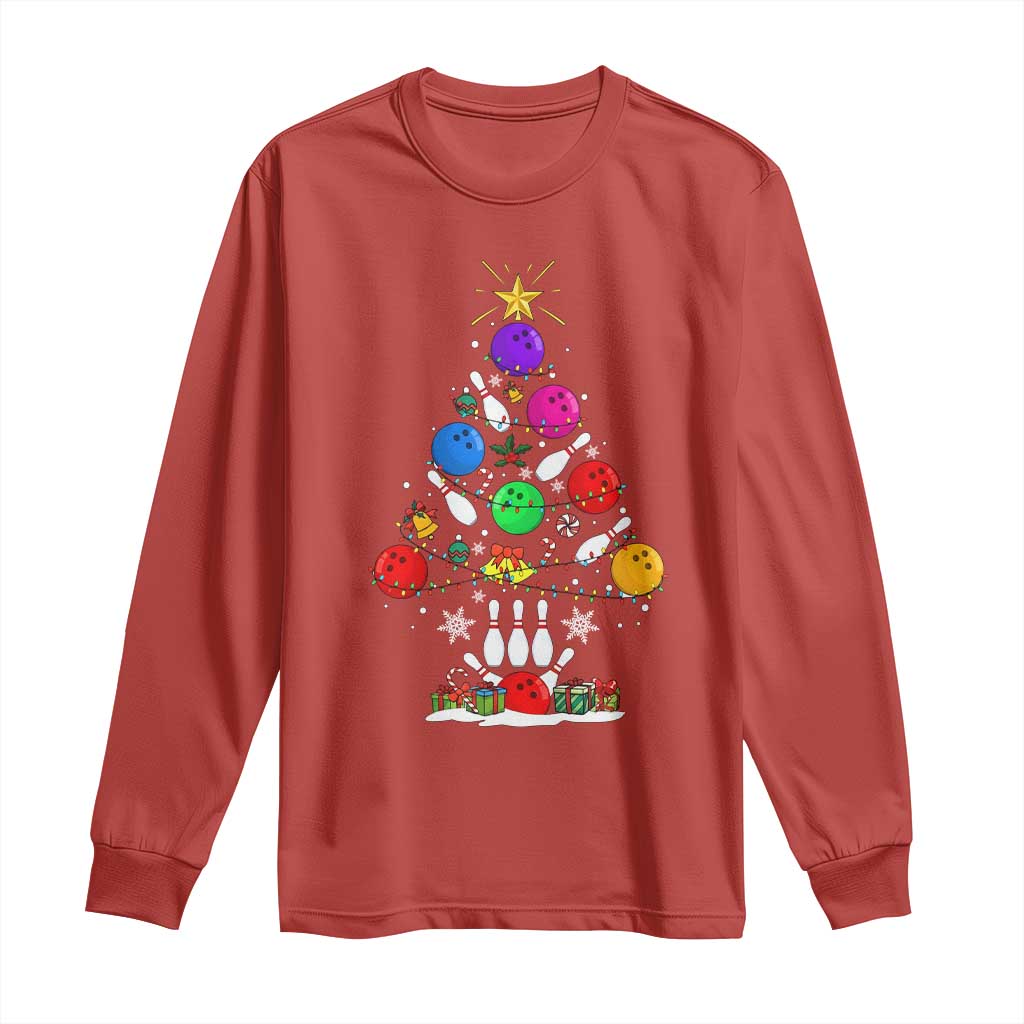Funny Bowling Christmas Tree Lights Xmas Bowler Long Sleeve Shirt TS11 Red Print Your Wear