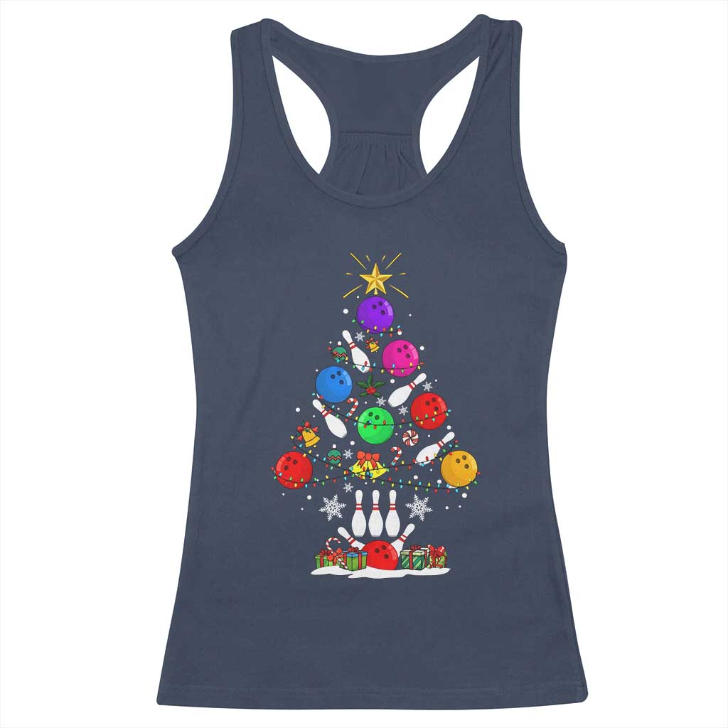 Funny Bowling Christmas Tree Lights Xmas Bowler Racerback Tank Top TS11 Navy Print Your Wear