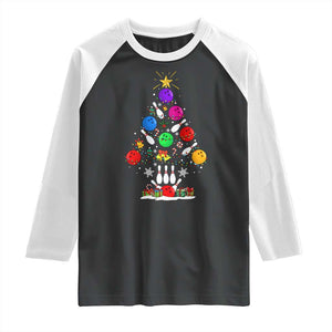 Funny Bowling Christmas Tree Lights Xmas Bowler Raglan Shirt TS11 Black White Print Your Wear