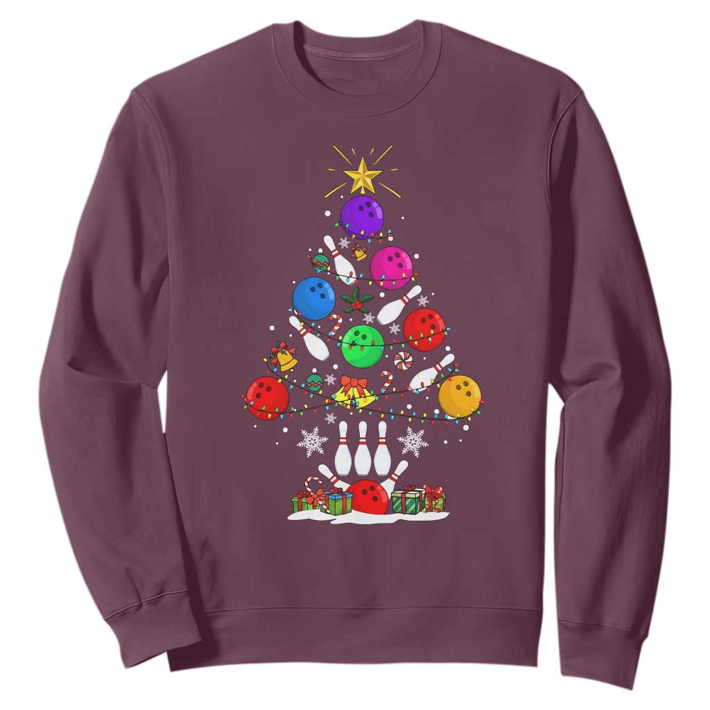 Funny Bowling Christmas Tree Lights Xmas Bowler Sweatshirt TS11 Maroon Print Your Wear