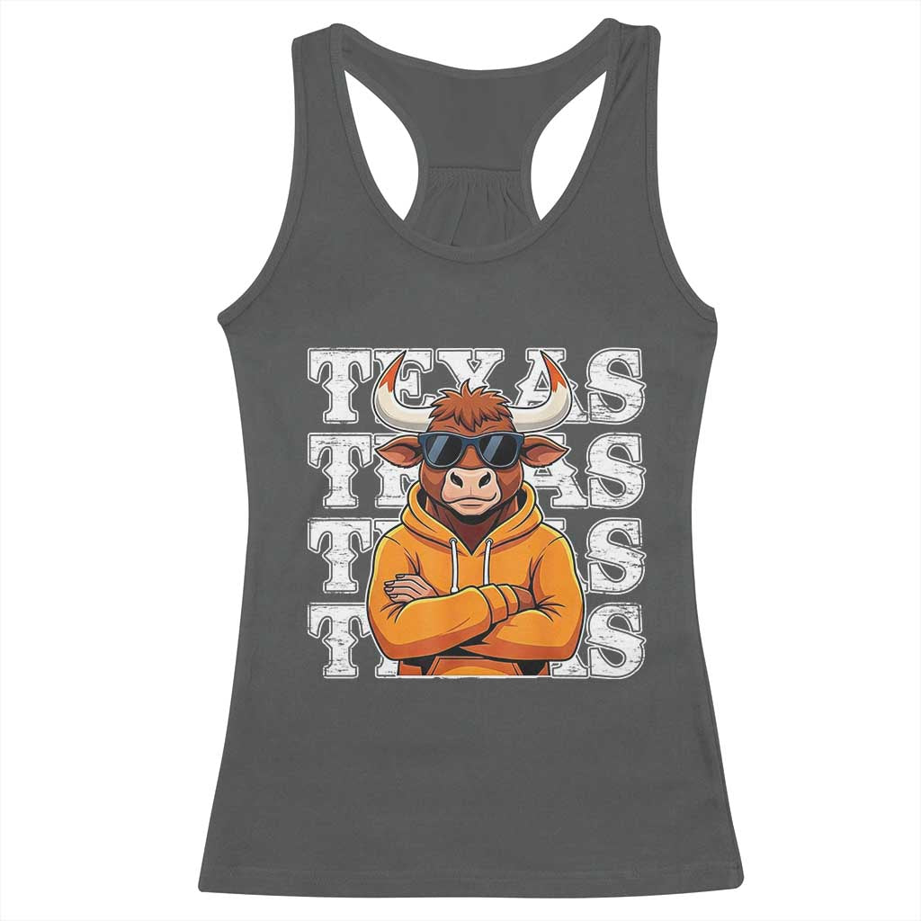 TFL Football Lover Racerback Tank Top Vintage Orange Cow Sunglasses Game Day TS11 Dark Heather Print Your Wear