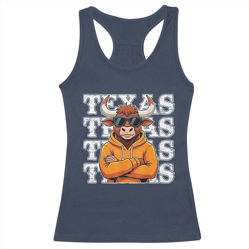 TFL Football Lover Racerback Tank Top Vintage Orange Cow Sunglasses Game Day TS11 Navy Print Your Wear