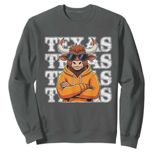 TFL Football Lover Sweatshirt Vintage Orange Cow Sunglasses Game Day TS11 Dark Heather Print Your Wear
