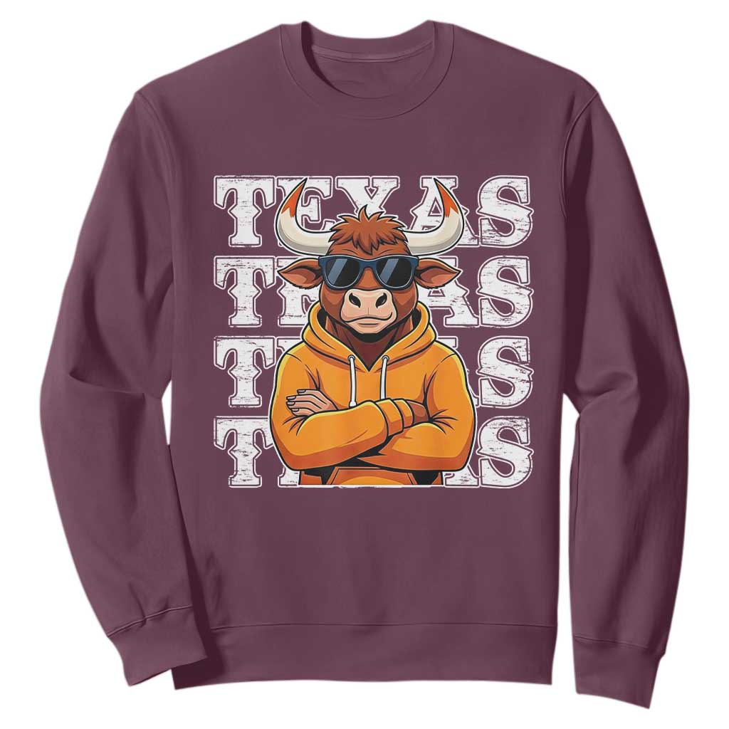 TFL Football Lover Sweatshirt Vintage Orange Cow Sunglasses Game Day TS11 Maroon Print Your Wear