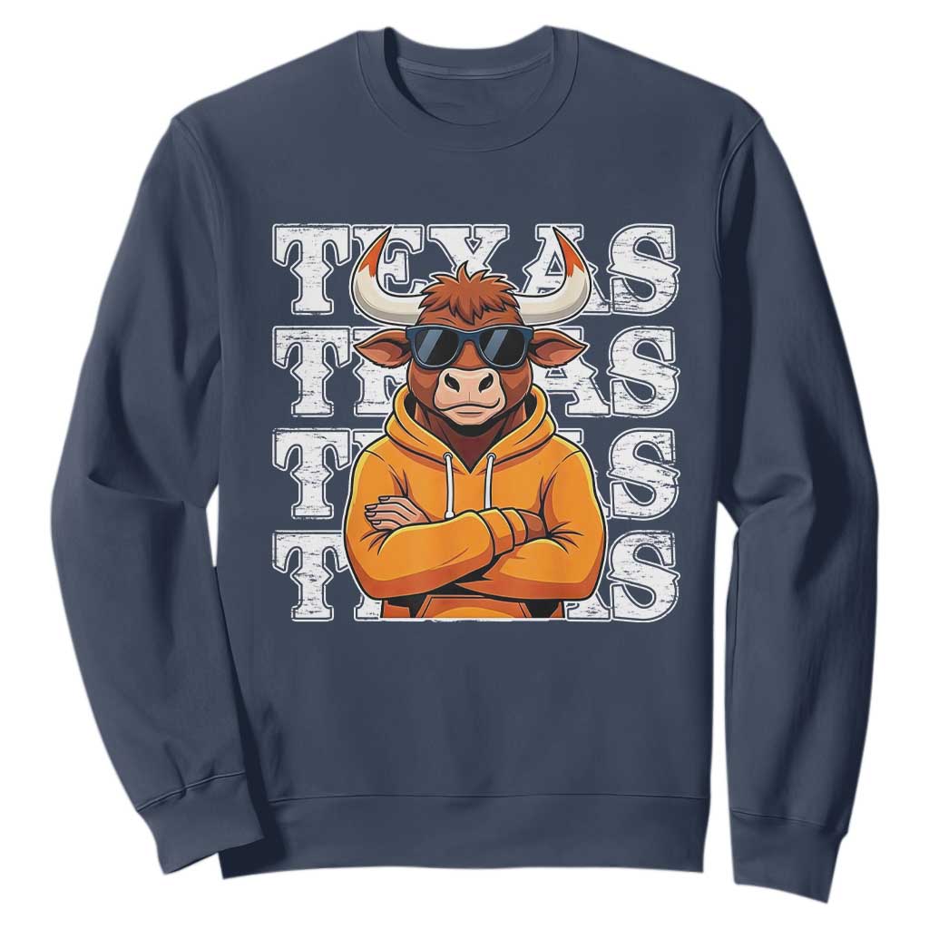 TFL Football Lover Sweatshirt Vintage Orange Cow Sunglasses Game Day TS11 Navy Print Your Wear