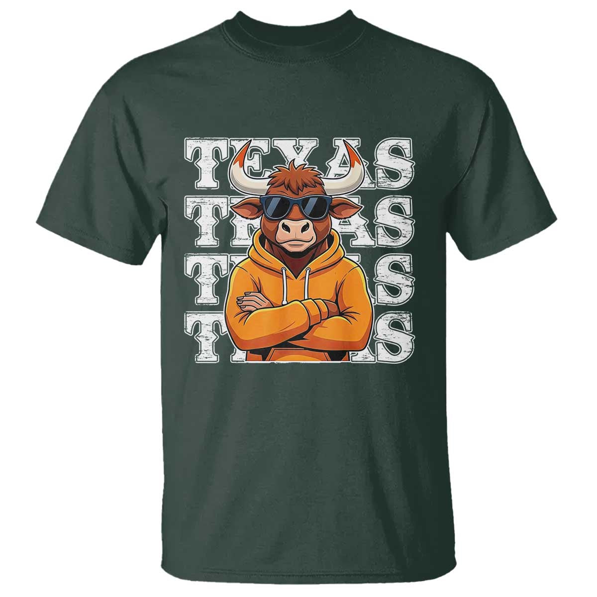 TFL Football Lover T Shirt Vintage Orange Cow Sunglasses Game Day TS11 Dark Forest Green Print Your Wear