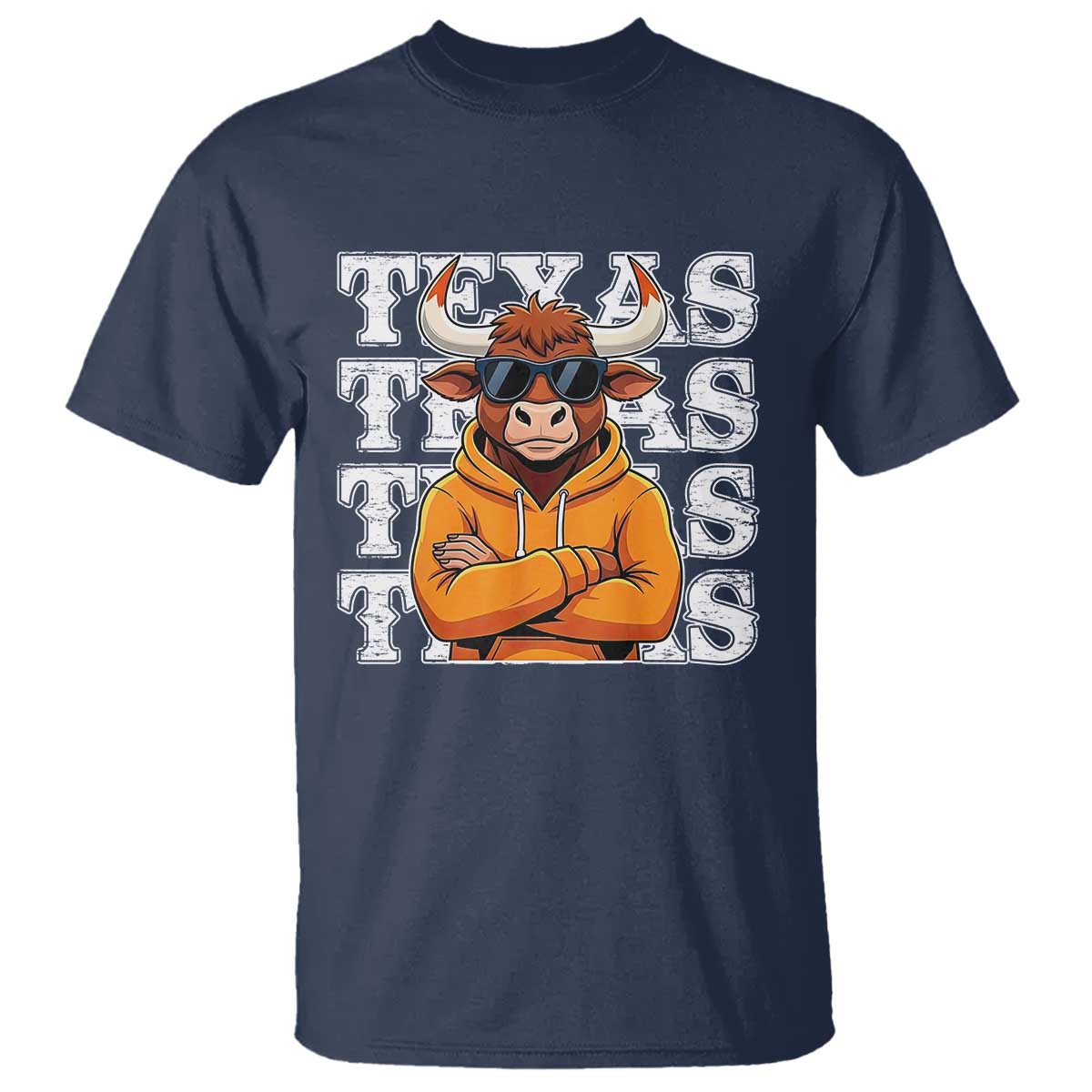 TFL Football Lover T Shirt Vintage Orange Cow Sunglasses Game Day TS11 Navy Print Your Wear