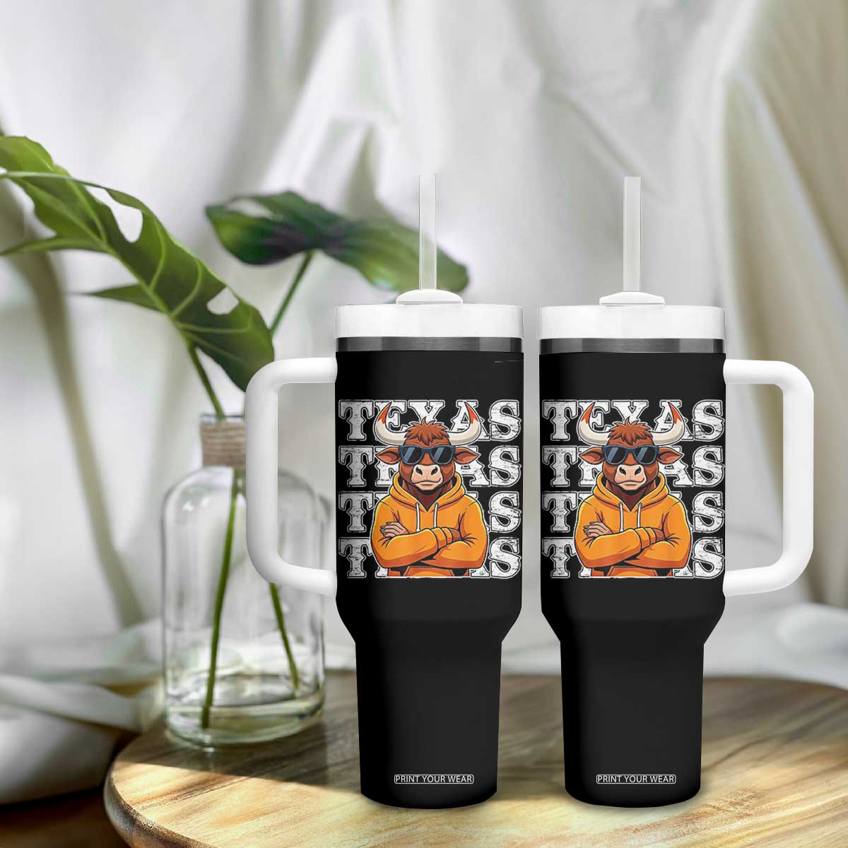 TFL Football Lover Tumbler With Handle Vintage Orange Cow Sunglasses Game Day TS11 Print Your Wear