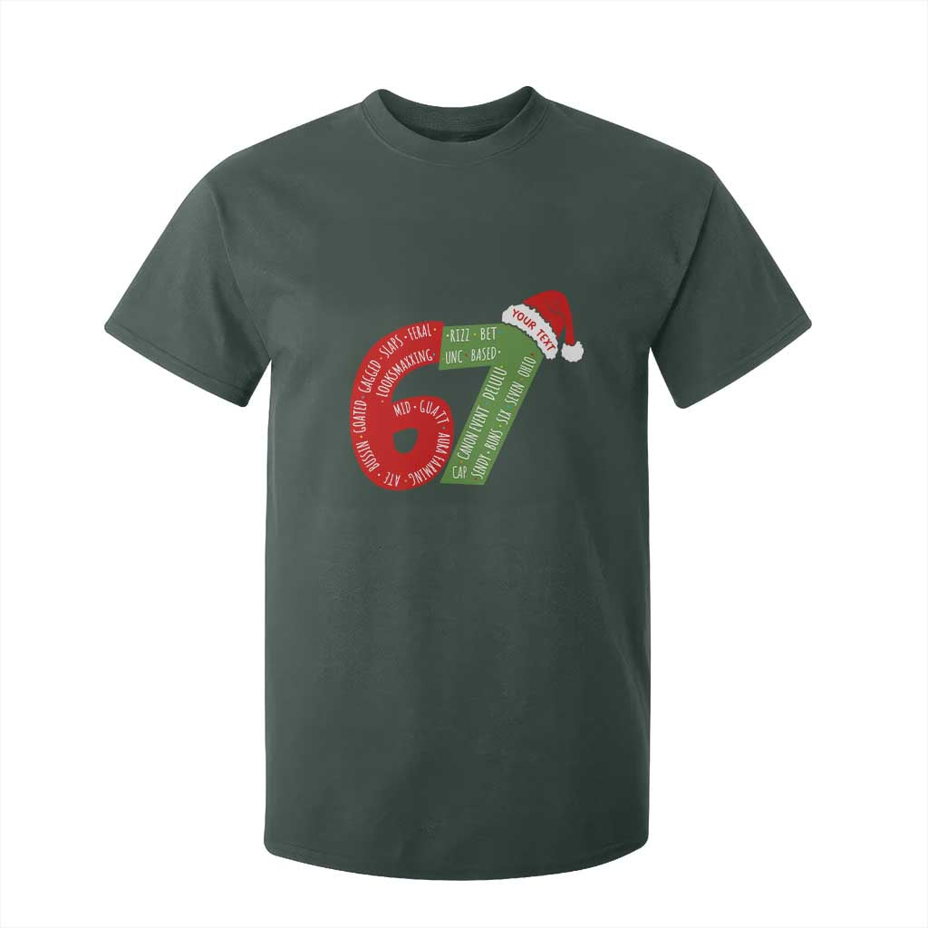 Personalized 67 Christmas T Shirt For Kid Custom Text Rizz Aura Farming Six Seven Meme Gen Alpha TS11 Dark Forest Green Print Your Wear