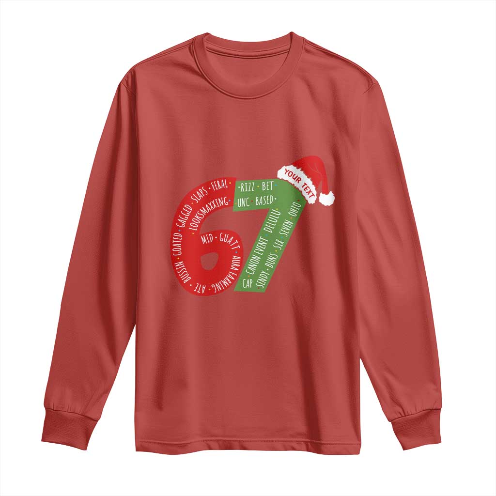 Personalized 67 Christmas Long Sleeve Shirt Custom Text Rizz Aura Farming Six Seven Meme Gen Alpha TS11 Red Print Your Wear