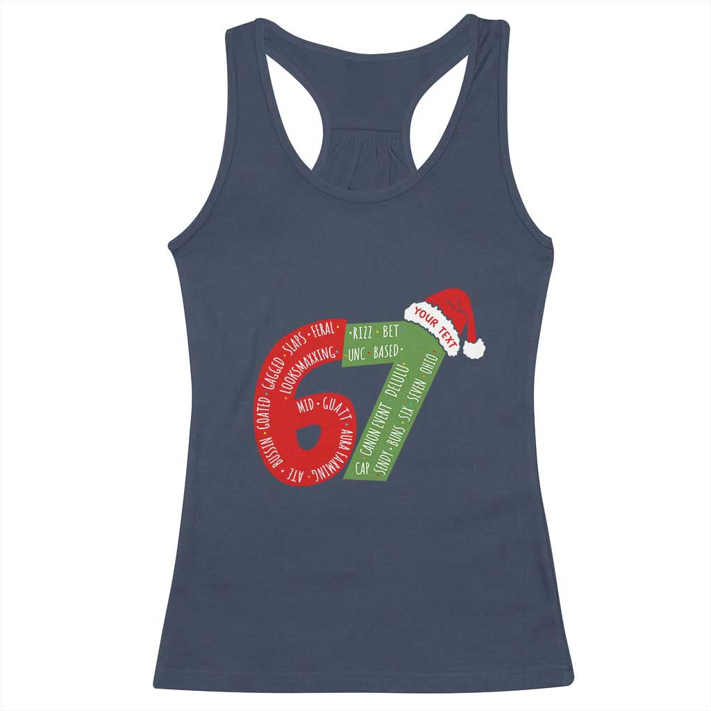 Personalized 67 Christmas Racerback Tank Top Custom Text Rizz Aura Farming Six Seven Meme Gen Alpha TS11 Navy Print Your Wear