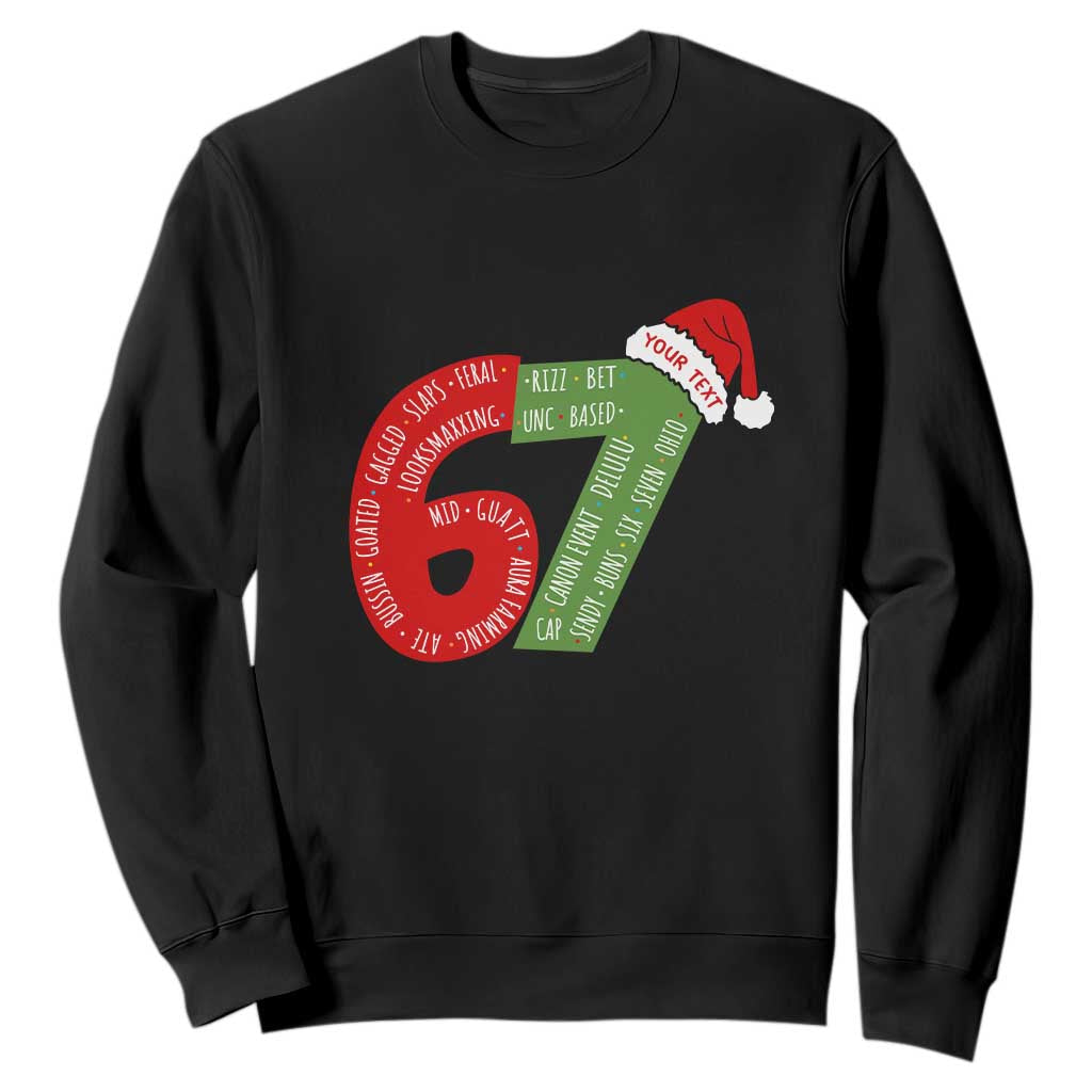 Personalized 67 Christmas Sweatshirt Custom Text Rizz Aura Farming Six Seven Meme Gen Alpha TS11 Black Print Your Wear