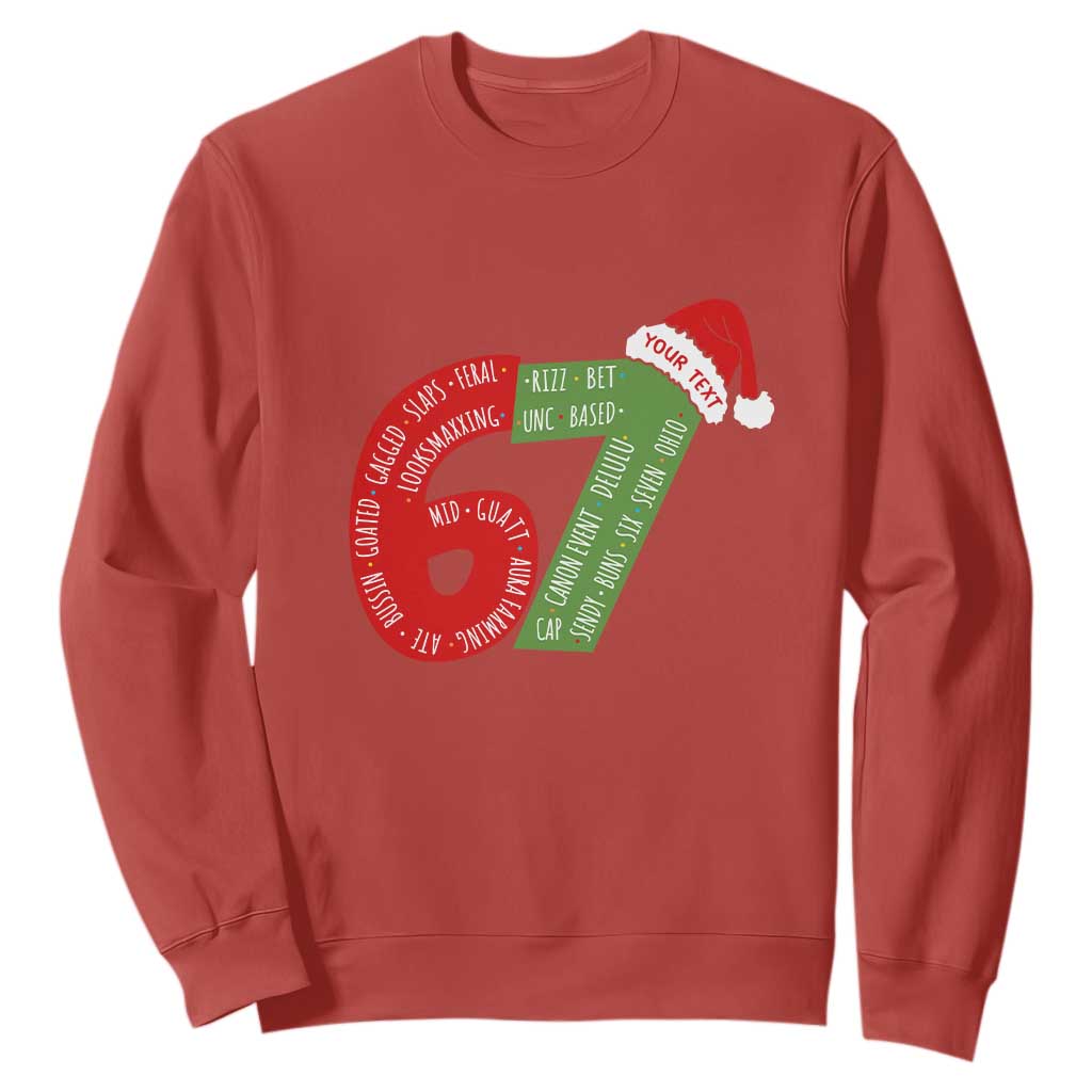 Personalized 67 Christmas Sweatshirt Custom Text Rizz Aura Farming Six Seven Meme Gen Alpha TS11 Red Print Your Wear