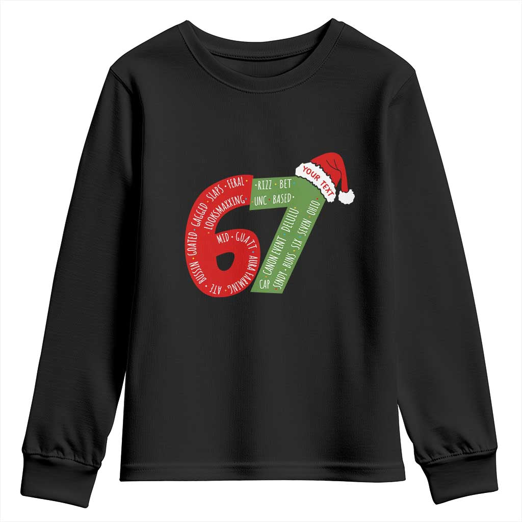 Personalized 67 Christmas Youth Sweatshirt Custom Text Rizz Aura Farming Six Seven Meme Gen Alpha TS11 Black Print Your Wear
