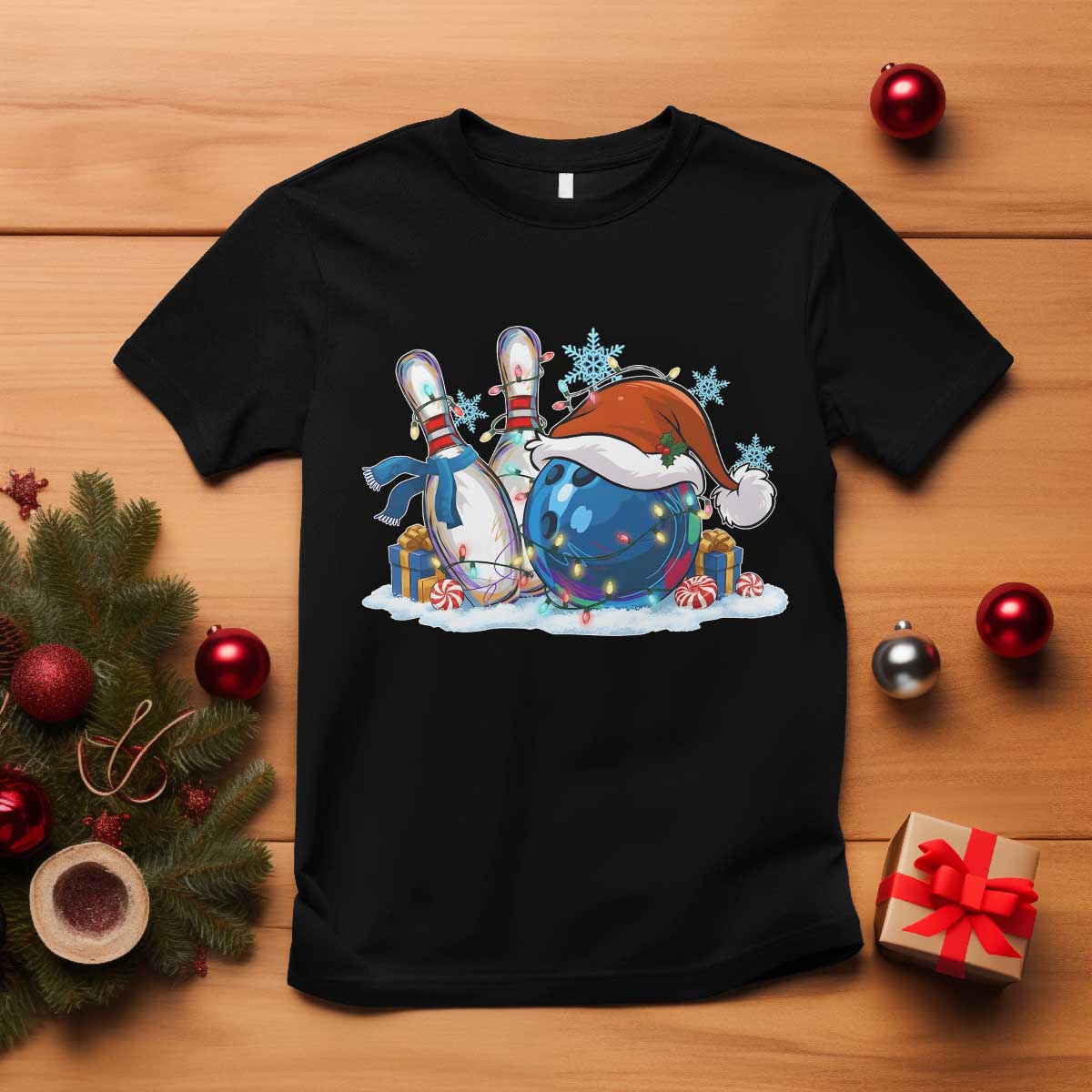 Funny Christmas Bowling Santa Hat Xmas Bowler T Shirt TS11 Black Print Your Wear