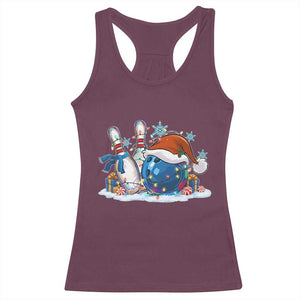 Funny Christmas Bowling Santa Hat Xmas Bowler Racerback Tank Top TS11 Maroon Print Your Wear