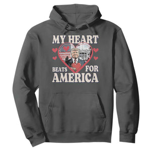 Funny Trump Valentine's Day Hoodie My Heart Beats For America White House TS11 Dark Heather Print Your Wear