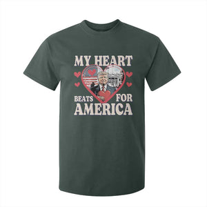 Funny Trump Valentine's Day T Shirt For Kid My Heart Beats For America White House TS11 Dark Forest Green Print Your Wear