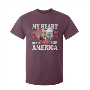 Funny Trump Valentine's Day T Shirt For Kid My Heart Beats For America White House TS11 Maroon Print Your Wear