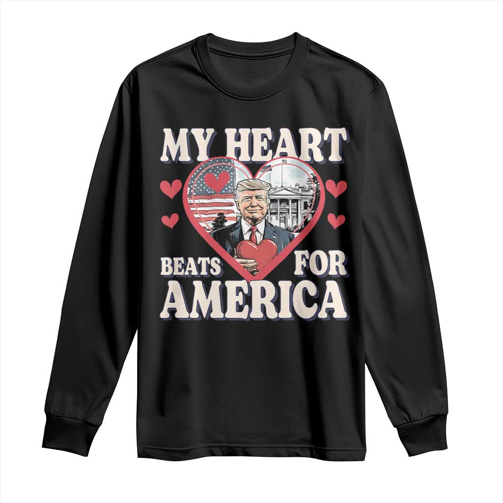 Funny Trump Valentine's Day Long Sleeve Shirt My Heart Beats For America White House TS11 Black Print Your Wear