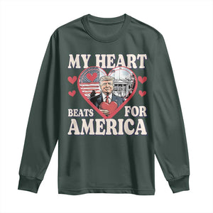 Funny Trump Valentine's Day Long Sleeve Shirt My Heart Beats For America White House TS11 Dark Forest Green Print Your Wear