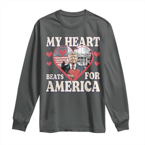 Funny Trump Valentine's Day Long Sleeve Shirt My Heart Beats For America White House TS11 Dark Heather Print Your Wear