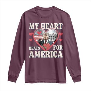 Funny Trump Valentine's Day Long Sleeve Shirt My Heart Beats For America White House TS11 Maroon Print Your Wear