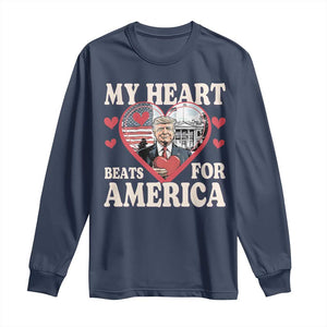 Funny Trump Valentine's Day Long Sleeve Shirt My Heart Beats For America White House TS11 Navy Print Your Wear