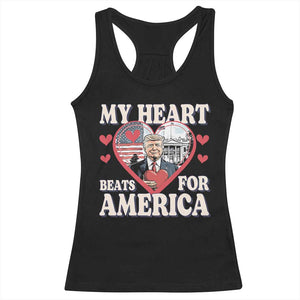 Funny Trump Valentine's Day Racerback Tank Top My Heart Beats For America White House TS11 Black Print Your Wear