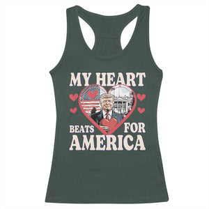 Funny Trump Valentine's Day Racerback Tank Top My Heart Beats For America White House TS11 Dark Forest Green Print Your Wear