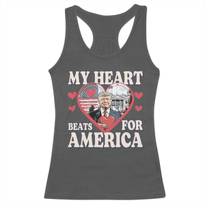 Funny Trump Valentine's Day Racerback Tank Top My Heart Beats For America White House TS11 Dark Heather Print Your Wear