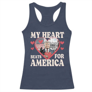 Funny Trump Valentine's Day Racerback Tank Top My Heart Beats For America White House TS11 Navy Print Your Wear