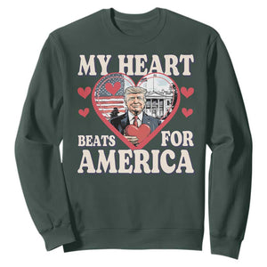 Funny Trump Valentine's Day Sweatshirt My Heart Beats For America White House TS11 Dark Forest Green Print Your Wear