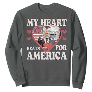 Funny Trump Valentine's Day Sweatshirt My Heart Beats For America White House TS11 Dark Heather Print Your Wear