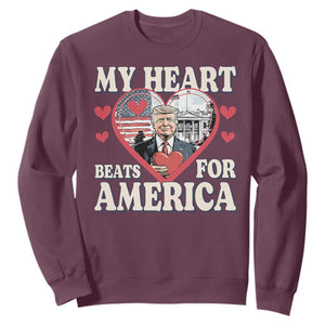 Funny Trump Valentine's Day Sweatshirt My Heart Beats For America White House TS11 Maroon Print Your Wear