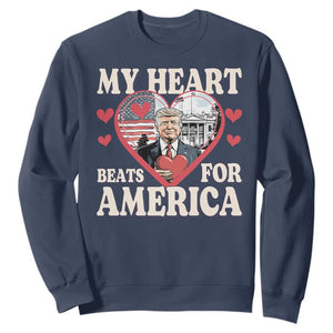 Funny Trump Valentine's Day Sweatshirt My Heart Beats For America White House TS11 Navy Print Your Wear