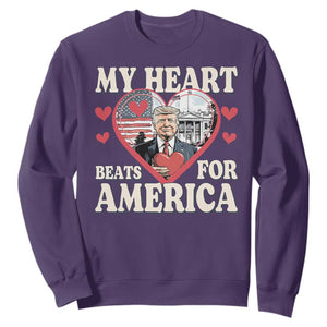 Funny Trump Valentine's Day Sweatshirt My Heart Beats For America White House TS11 Purple Print Your Wear