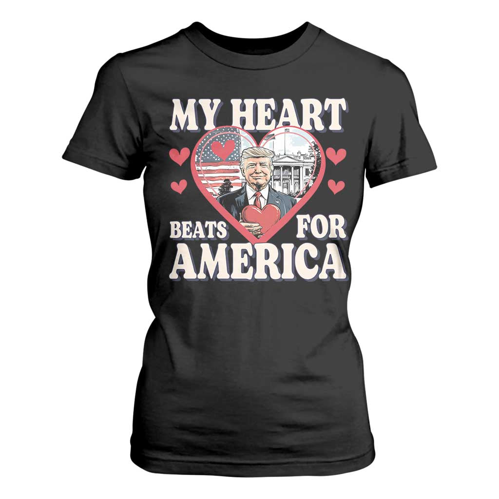 Funny Trump Valentine's Day T Shirt For Women My Heart Beats For America White House TS11 Black Print Your Wear