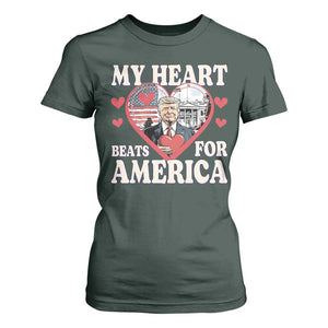 Funny Trump Valentine's Day T Shirt For Women My Heart Beats For America White House TS11 Dark Forest Green Print Your Wear