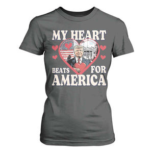 Funny Trump Valentine's Day T Shirt For Women My Heart Beats For America White House TS11 Dark Heather Print Your Wear